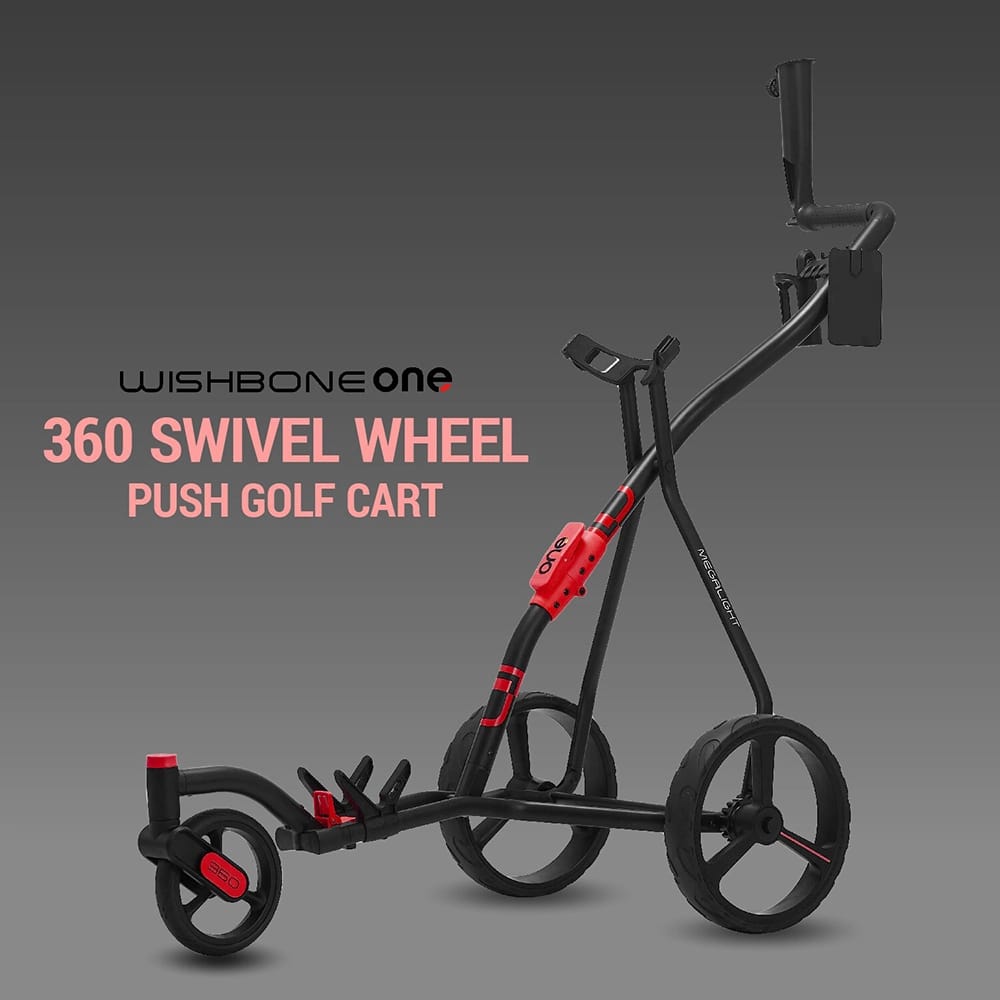 Wishbone One 360 Swivel 3-Wheel Push-Pull Golf Cart, Red