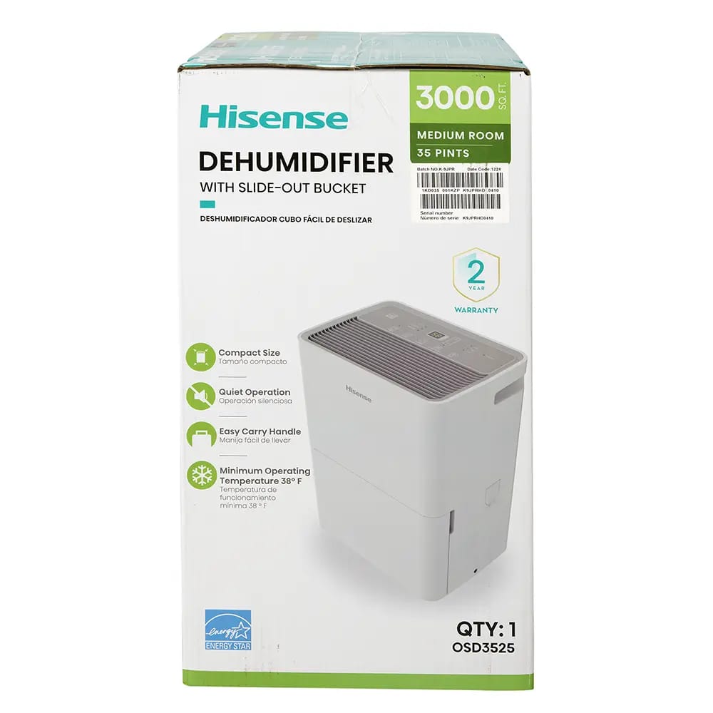 Hisense Energy Star 35 Pint 3-Speed Dehumidifier, White