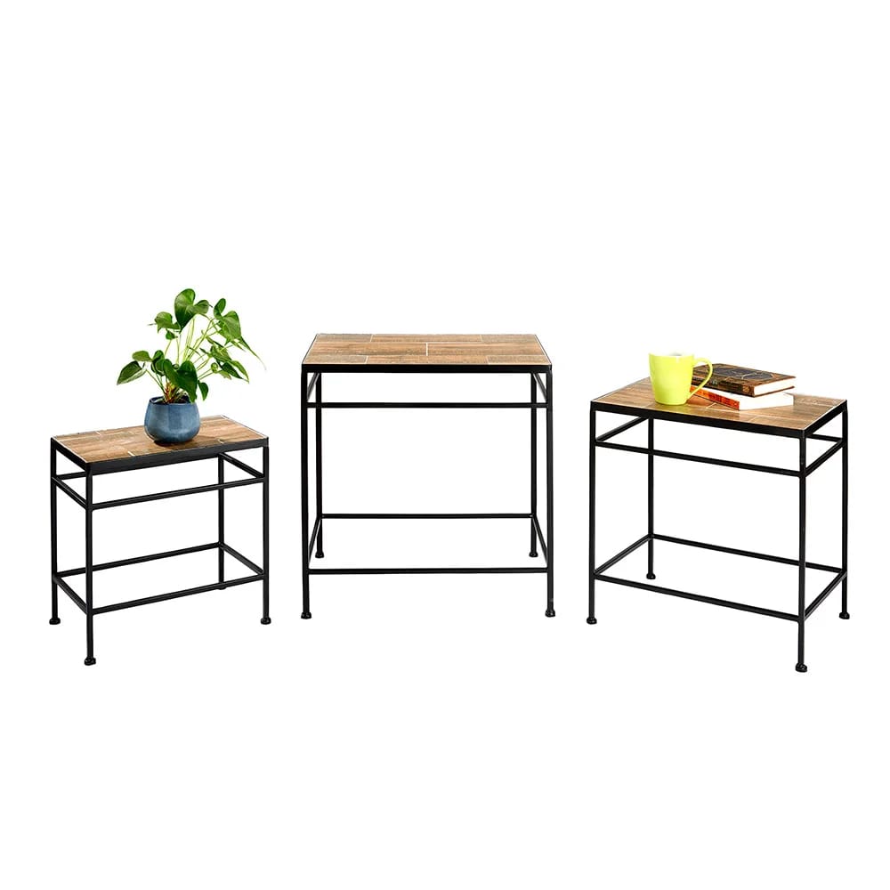 Wood-Look Tile-Top Nesting Tables, Set of 3