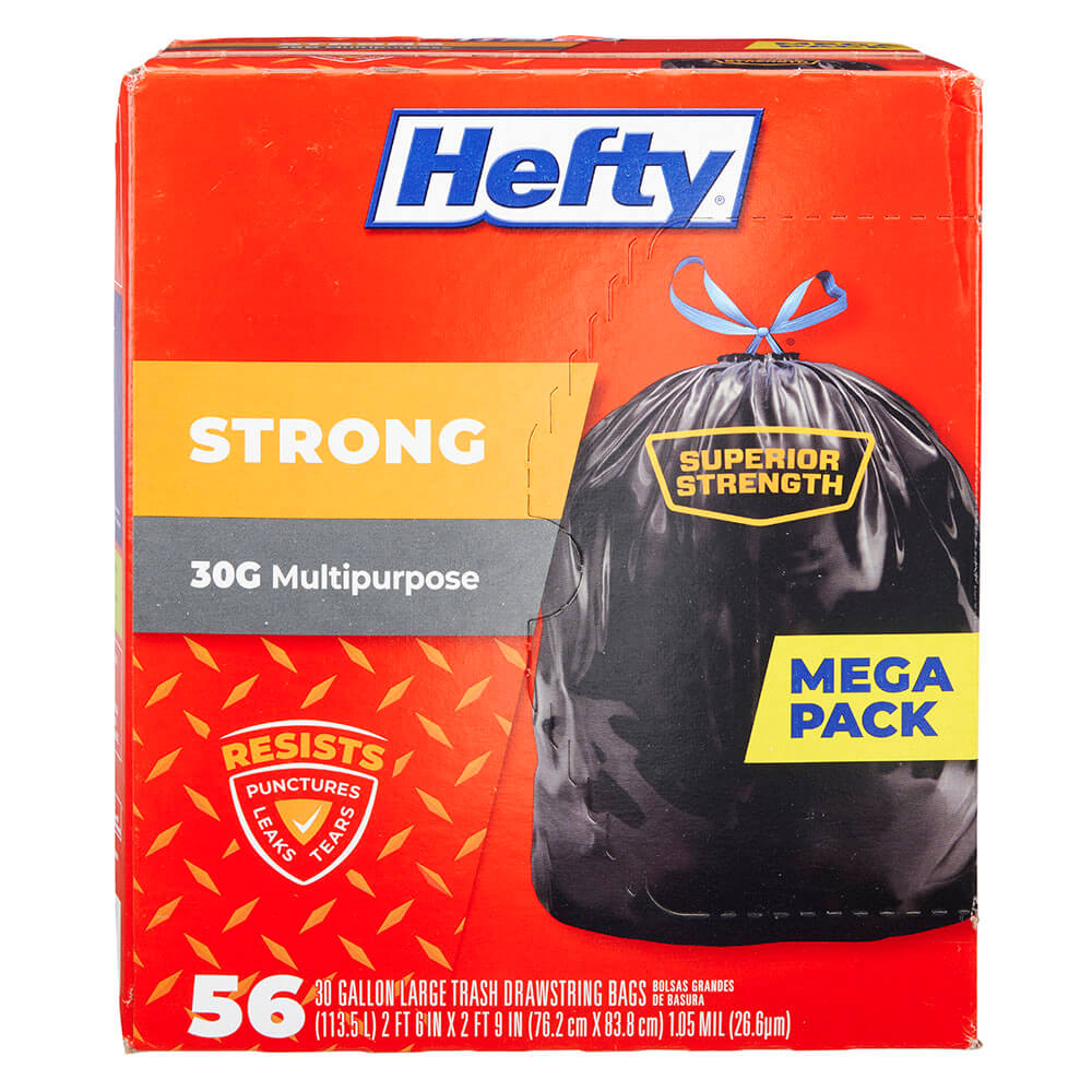 Hefty Strong Multipurpose 30 Gallon Trash Bags, 56 Count