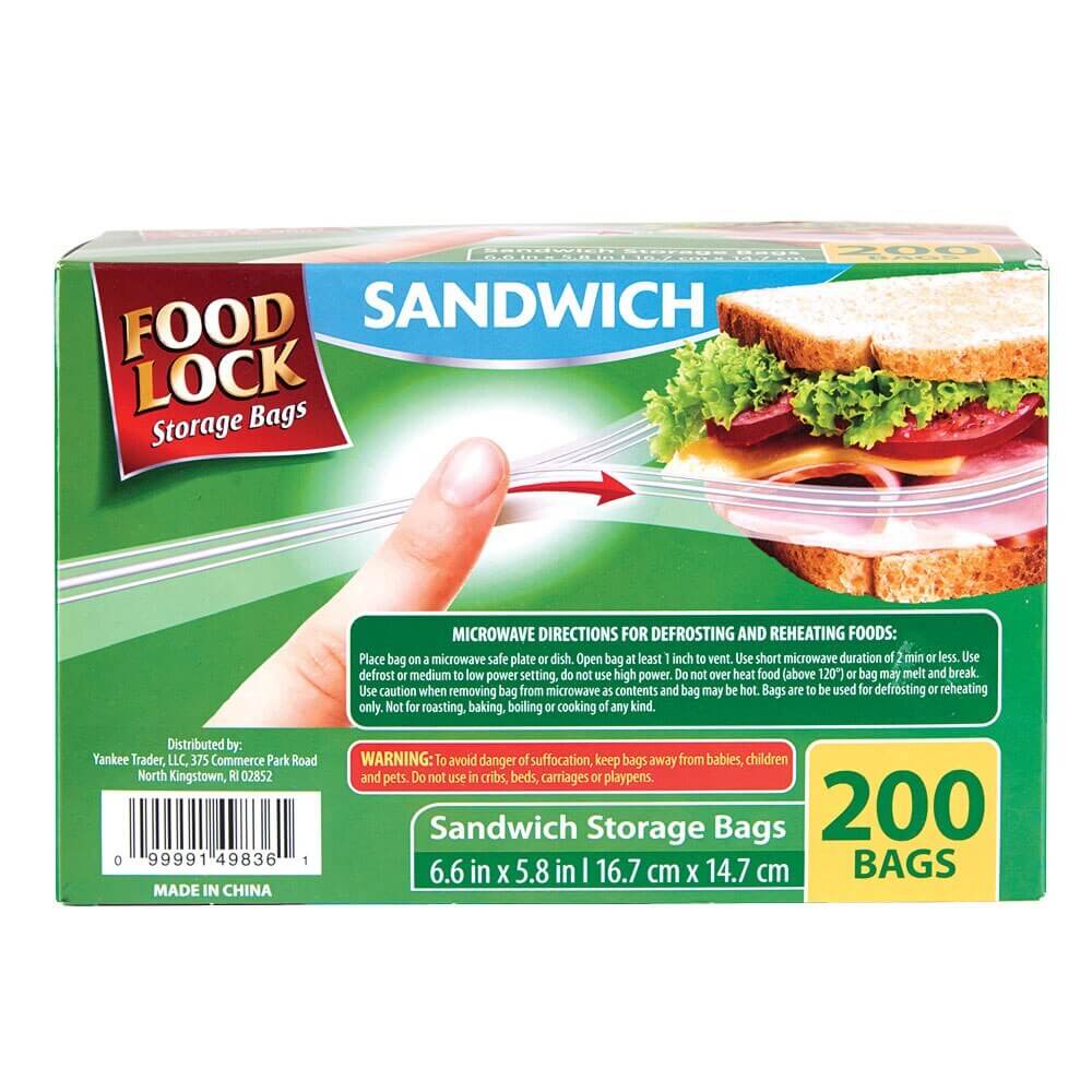 Food Lock Zip Close Sandwich Storage Bags, 200 Count