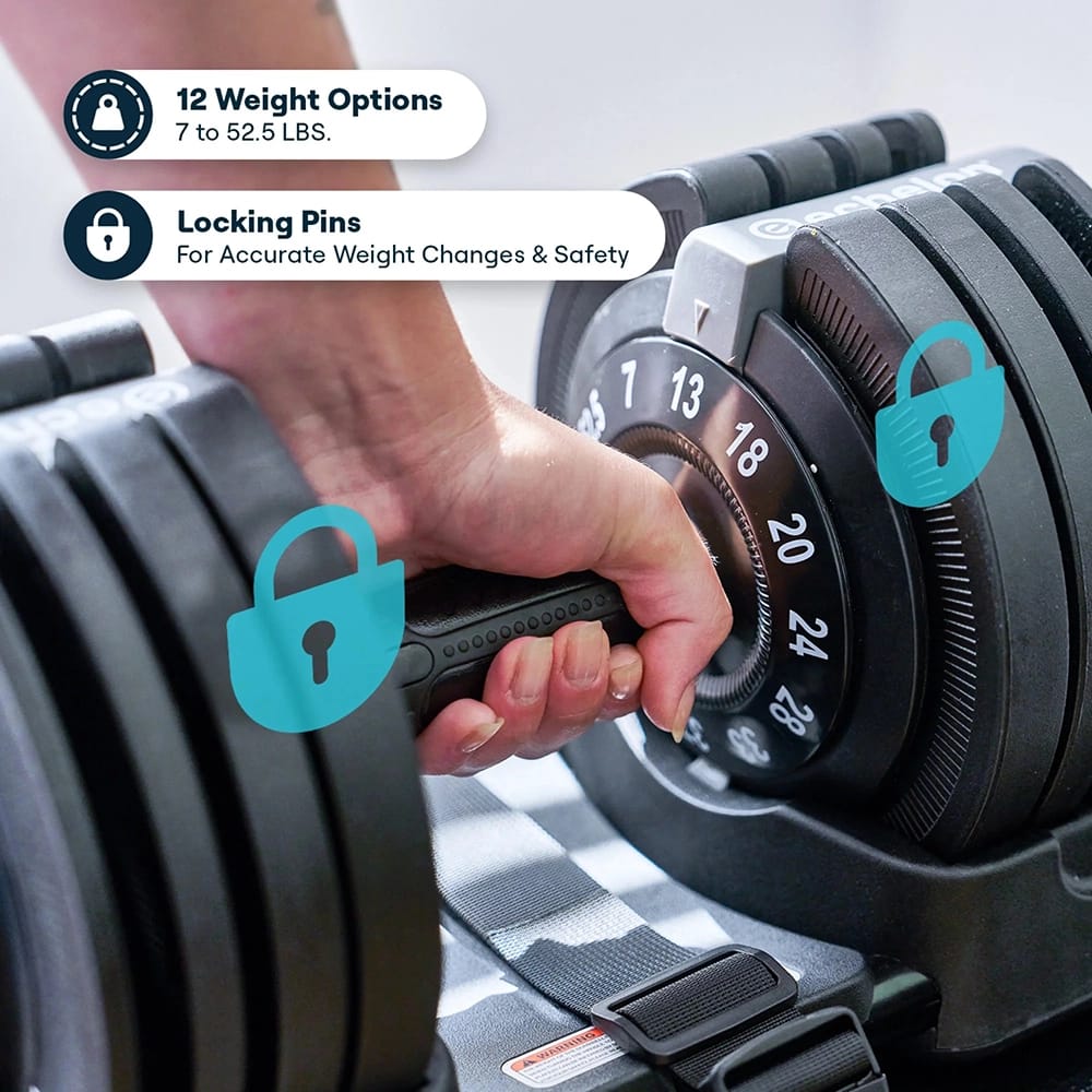 Echelon Adjustable Dumbbells Set with Stand, 7-52.5 lbs