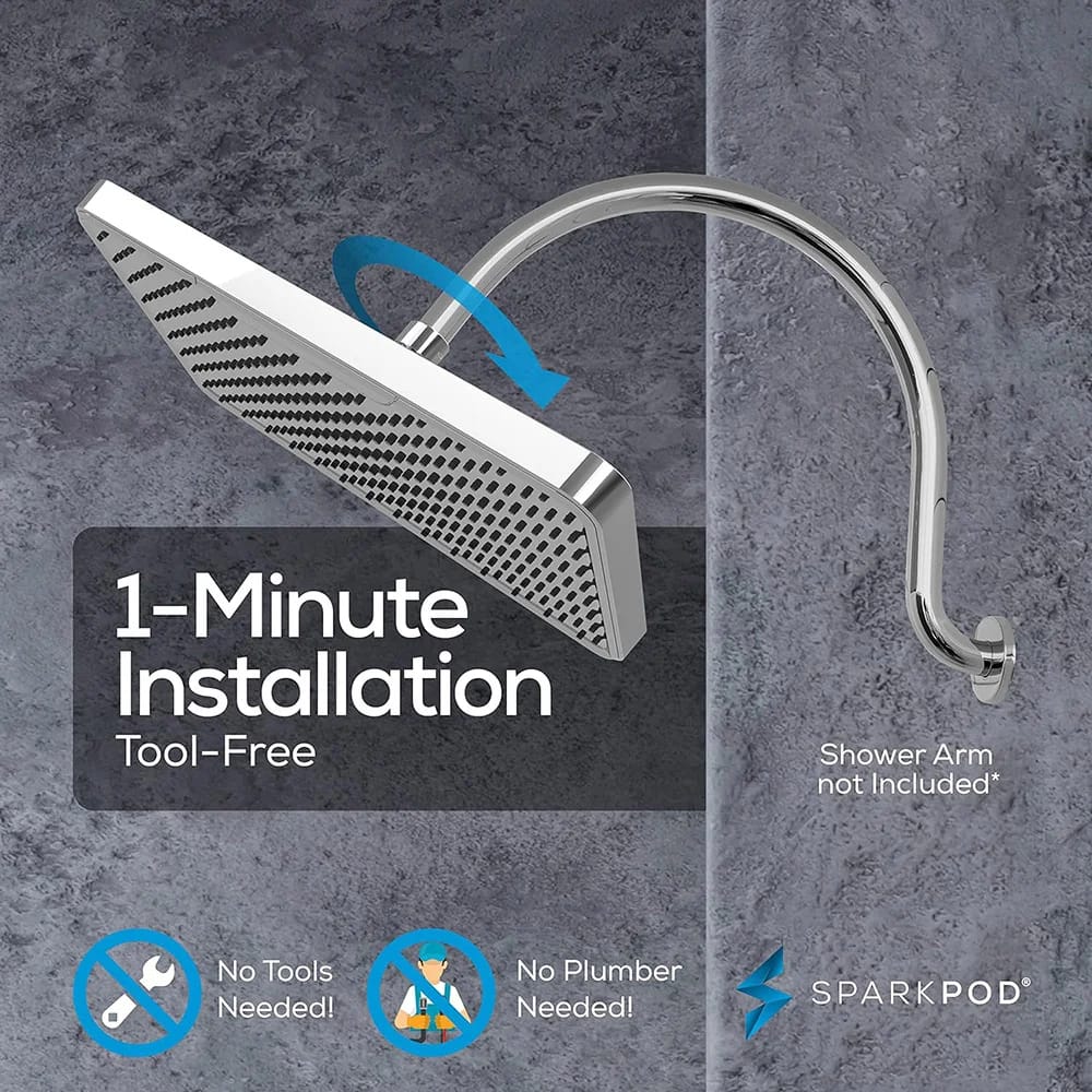 SparkPod 12" Rectangle Rain Shower Head, Chrome/White