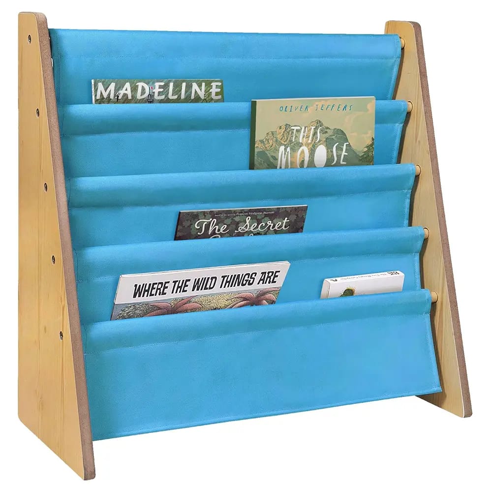 Wildkin Kids Canvas Bookshelf, Natural/Sky Blue
