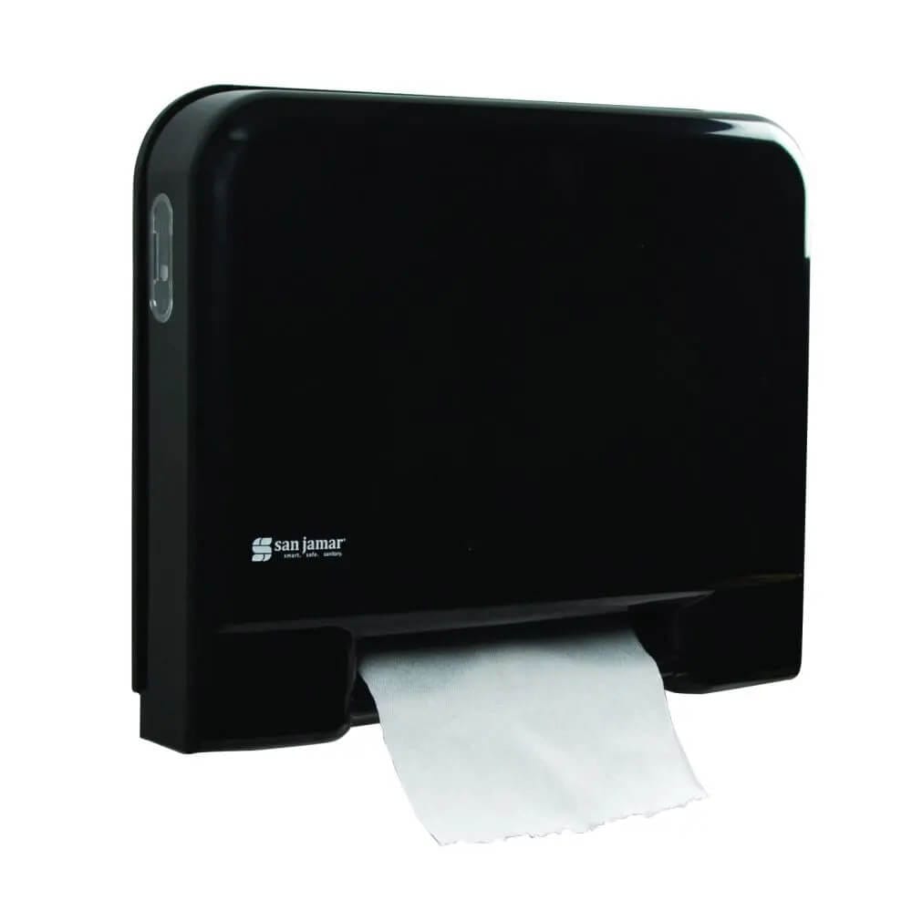 San Jamar Tear-n-Dry Recessed 6" Roll Paper Towel Dispenser, Black