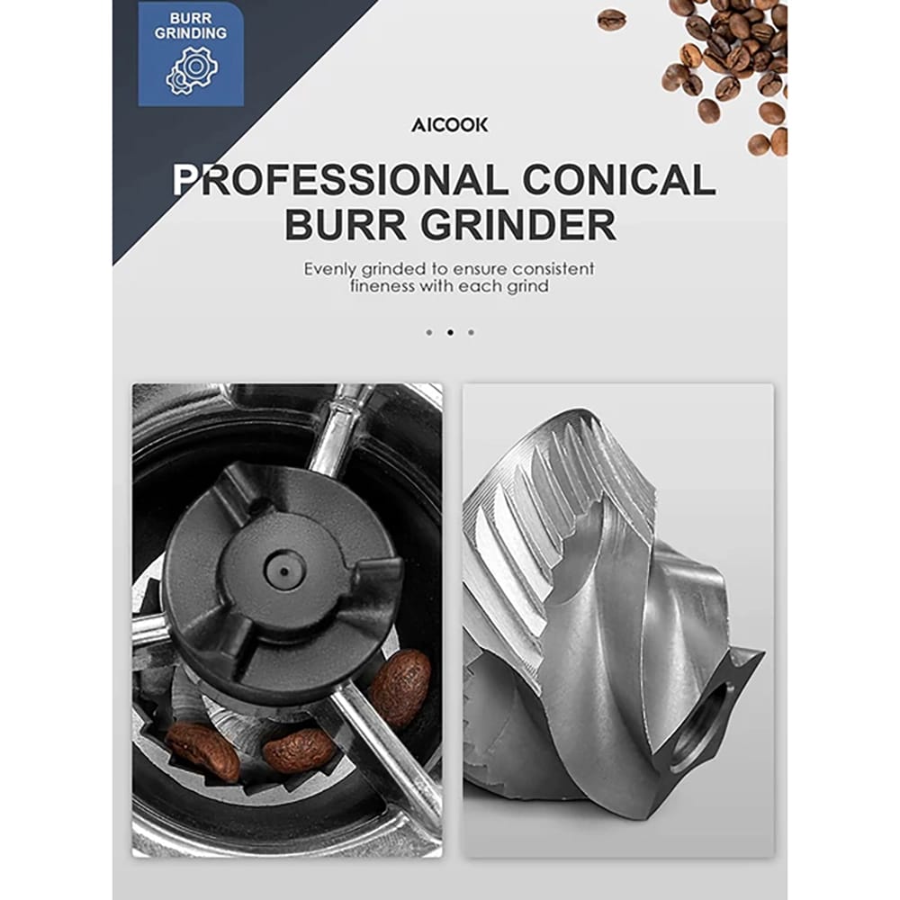 AICOOK Electric Conical Burr Coffee Grinder, Matte Black