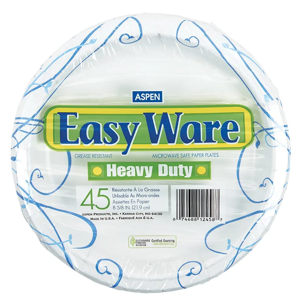 Aspen Easy Ware Heavy-Duty 8.6" Paper Plates, 45 Count