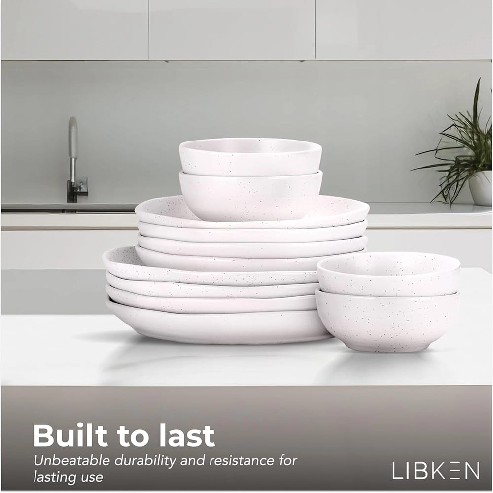 LIBKEN Plates and Bowls Set, White, Set of 12