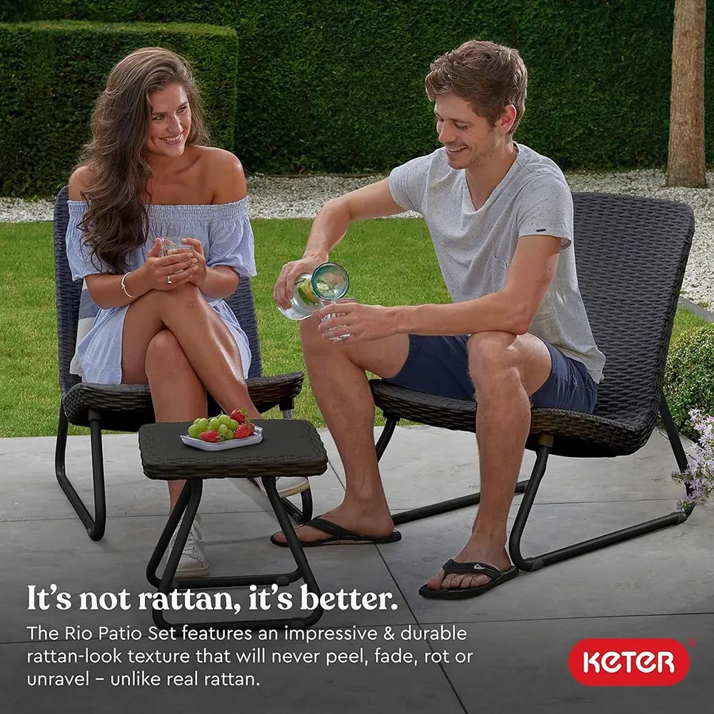 Keter Rio 3-Piece Resin Wicker Patio Furniture Set, Anthracite