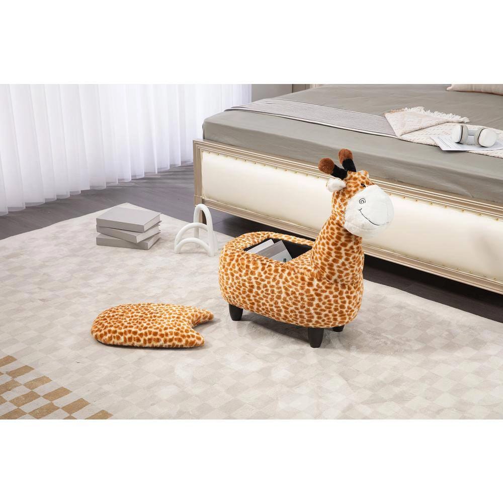 Home 2 Office Faux Fur Kids Giraffe Storage Ottoman, Brown