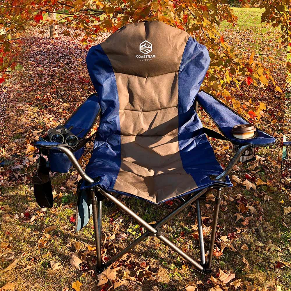 Coastrail Outdoor Oversized Camping Chair with Cooler Bag & Cup Holder, Blue/Brown