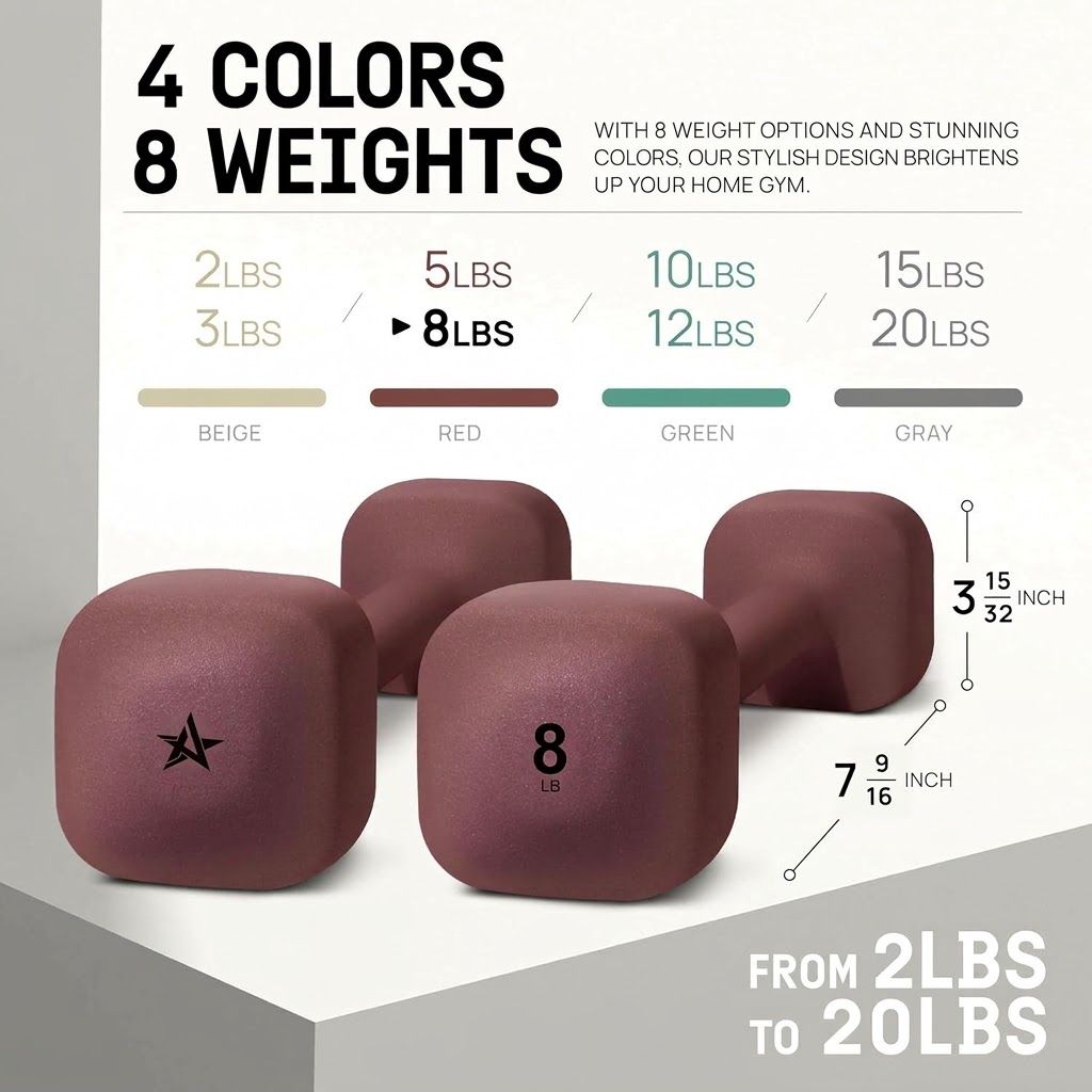 Yes4All Square Neoprene Dumbbell Set, Brown, 8 lb