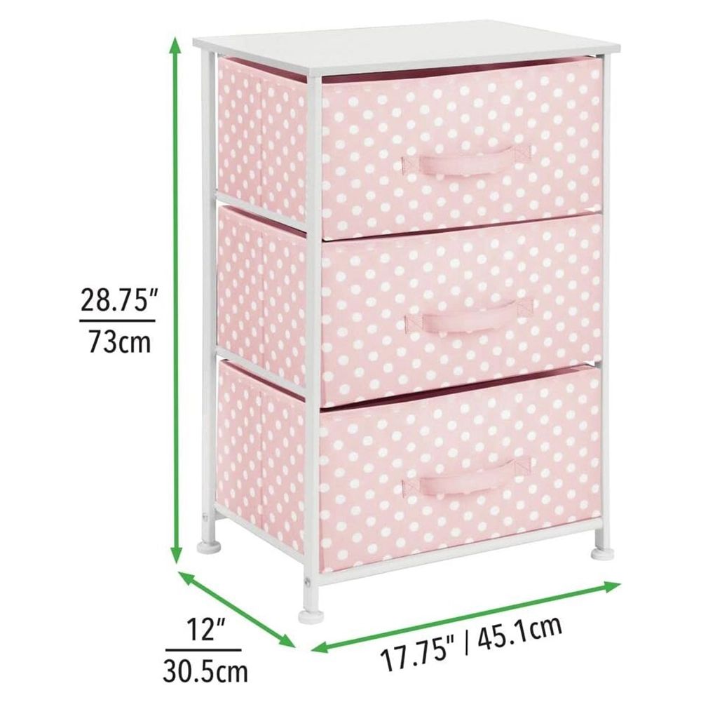mDesign 3 Drawer Fabric Dresser, Pink/Polka Dots