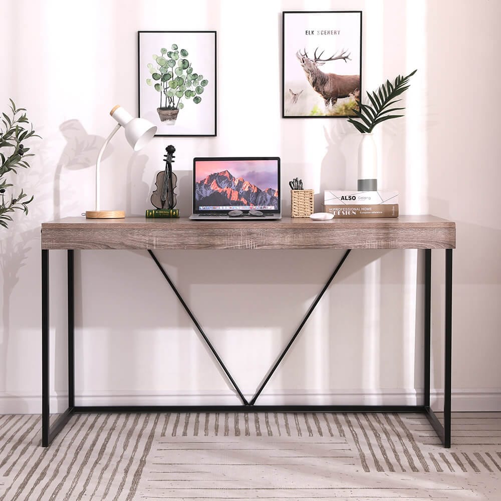 55" Modern Office Desk, Oak Gray/Black