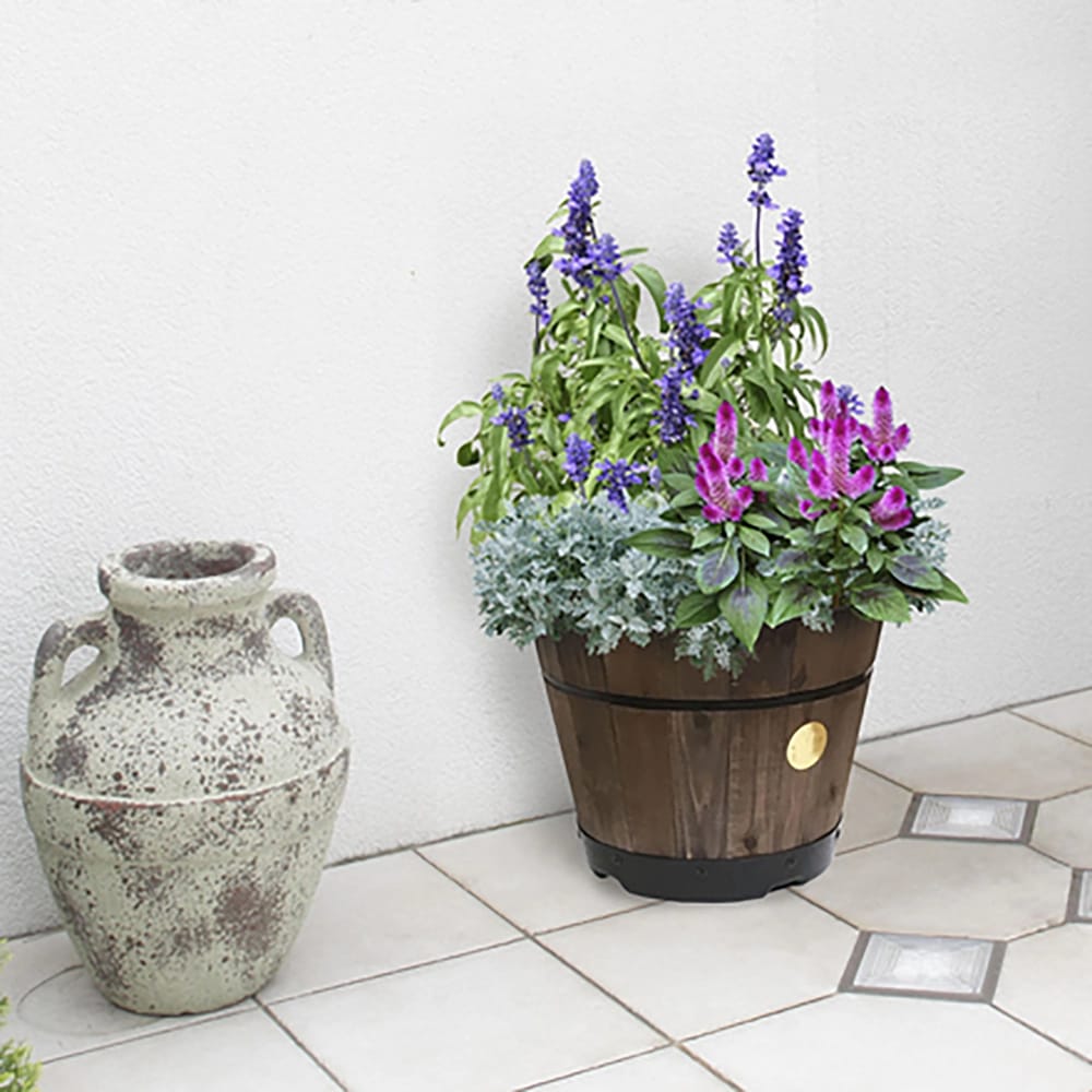 VegTrug Dark Brown Whisky Barrel Planter, 18in