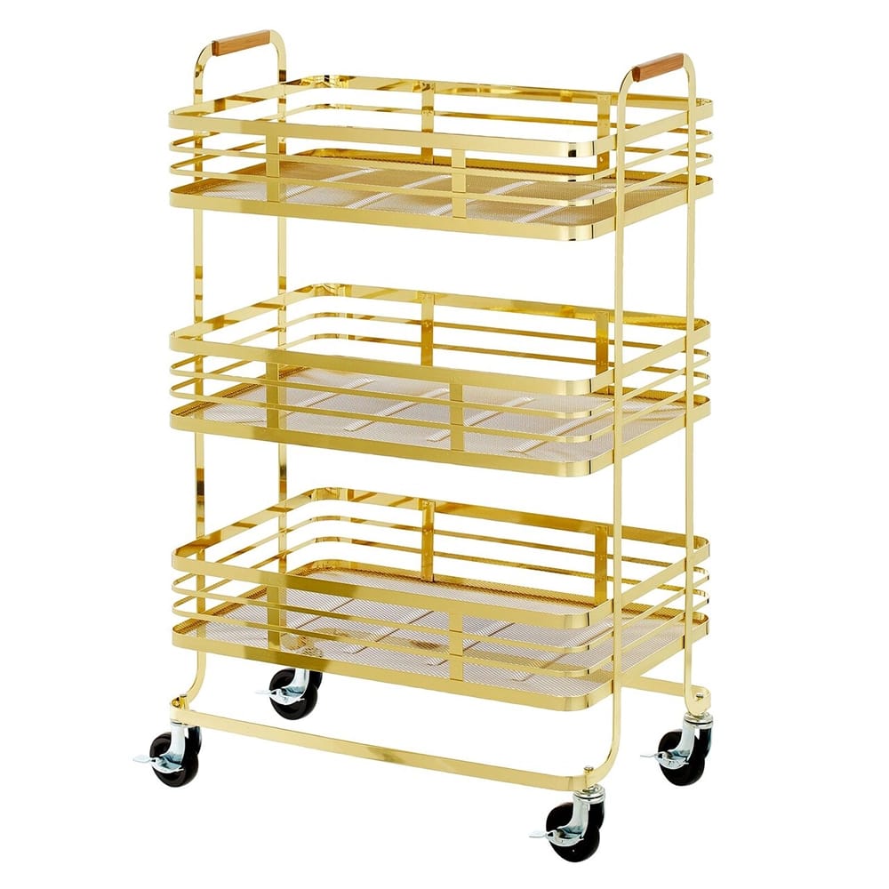 mDesign Metal 3-Tier Cart, Soft Brass/Natural