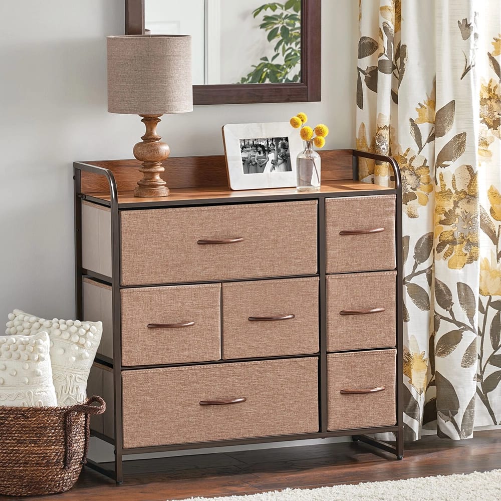 mDesign 7 Drawer Fabric Dresser, Coffee/Dark Brown