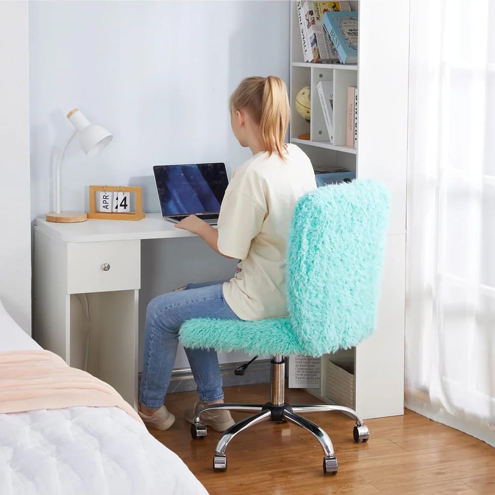 Faux Fur Rolling Desk Chair, Green