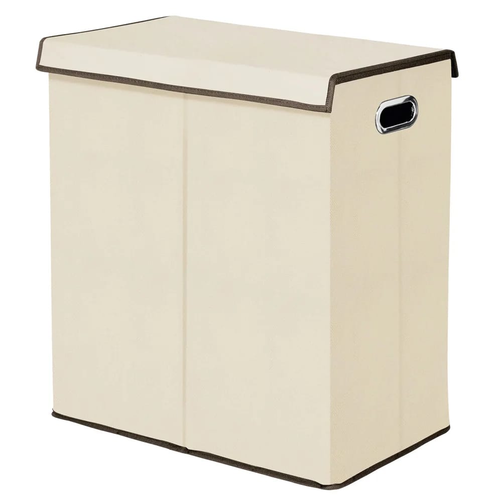 mDesign Divided Laundry Hamper, Cream/Espresso