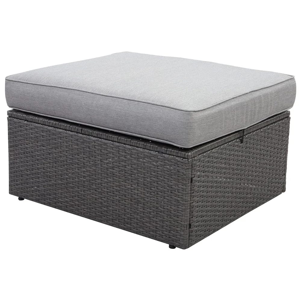 Pebble Lane Living Sydney Outdoor Wicker Ottoman with Cushion, Gray