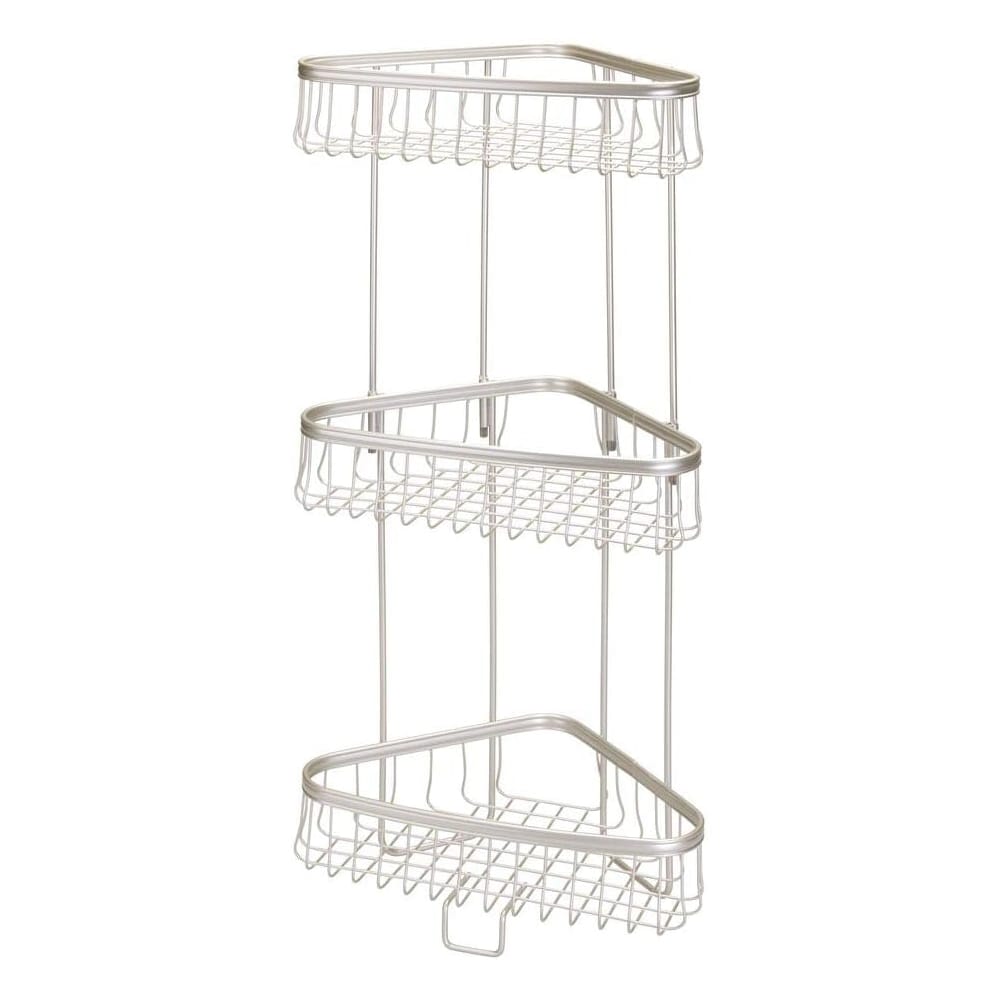 mDesign 3-Tier Bathroom Corner Shower Shelf, Satin