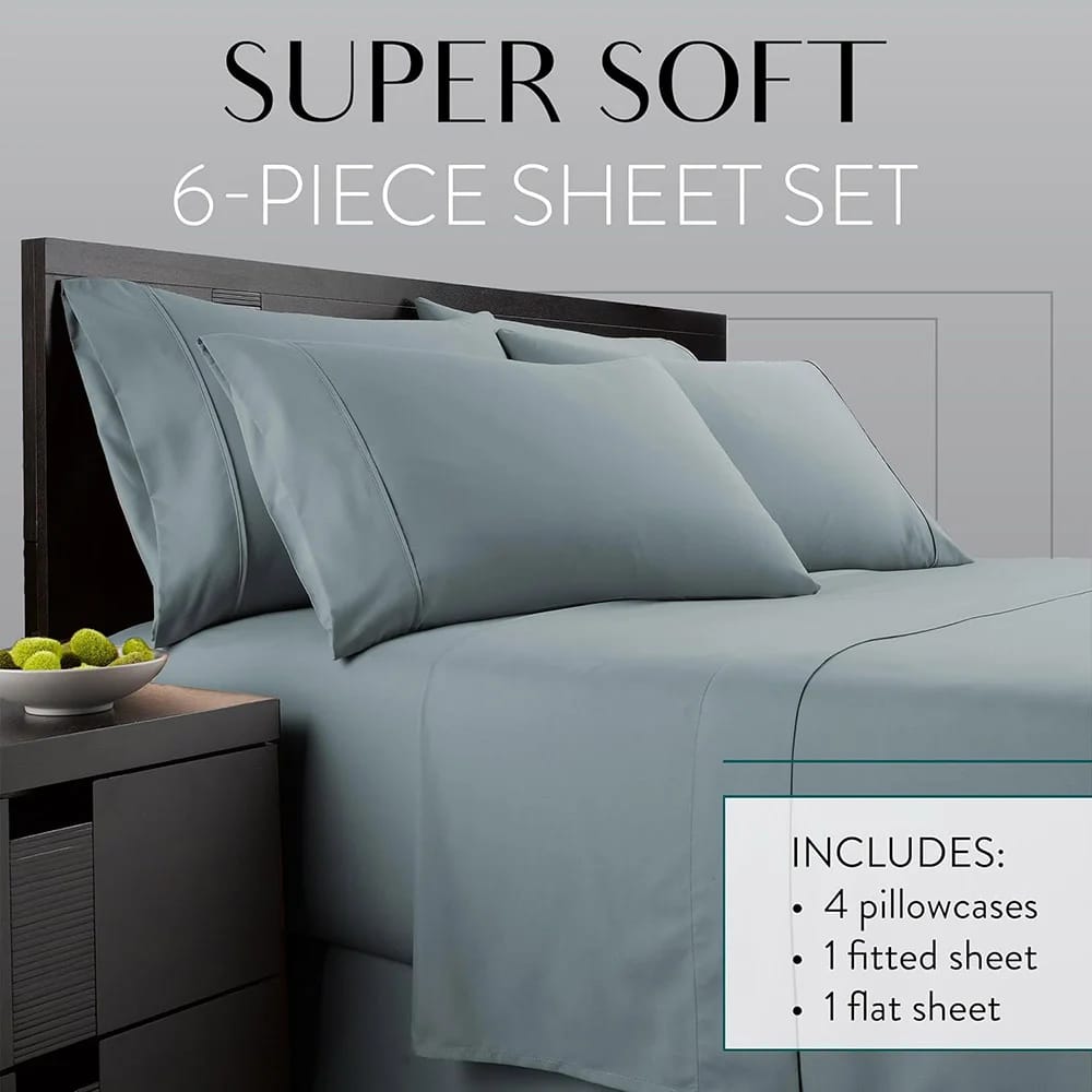 Danjor Linens 6-Piece Sheet Set, Queen, Spa Blue