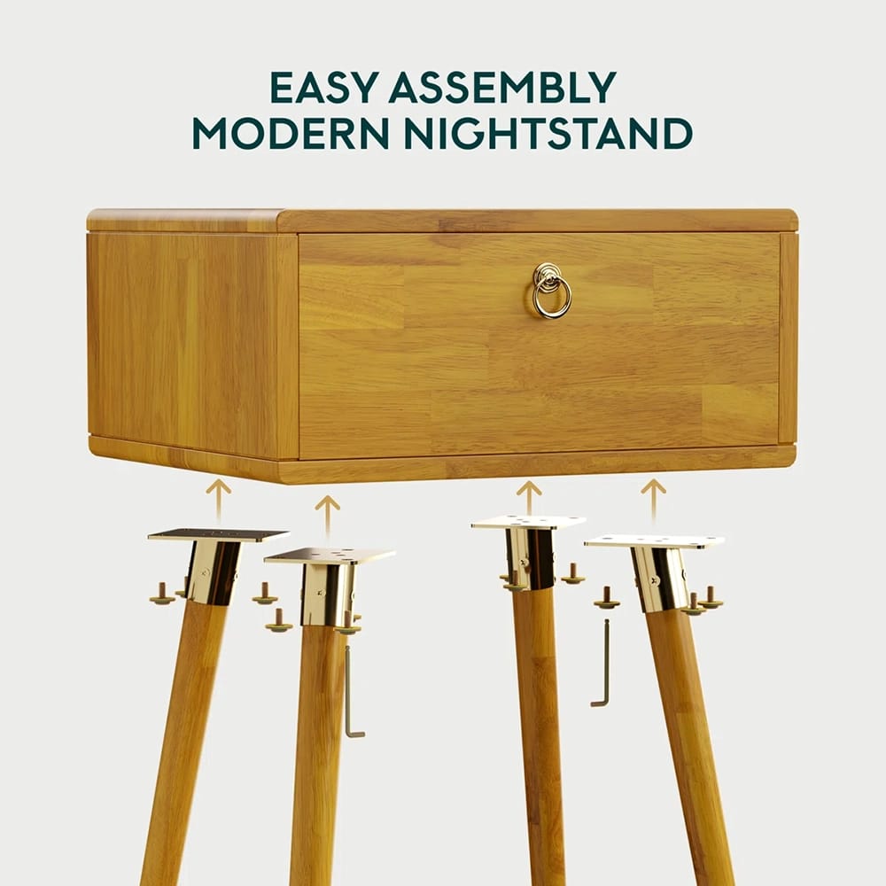 Bme Alden Solid Wood 1-Drawer Nightstand, Natural