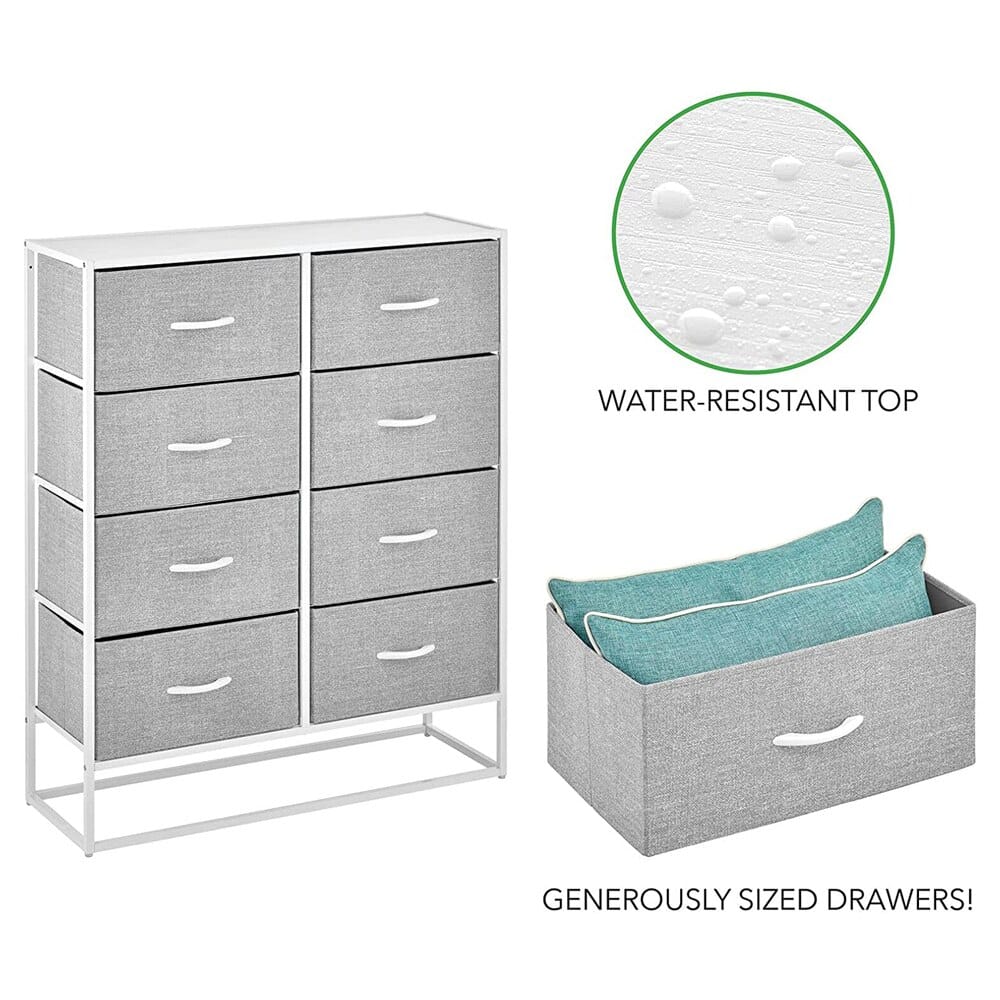 mDesign Modern 8-Drawer Storage Tower, Gray