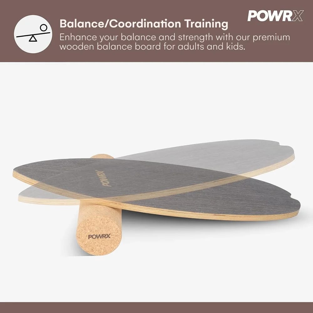 POWRX Surf Wood Balance Board with Roller
