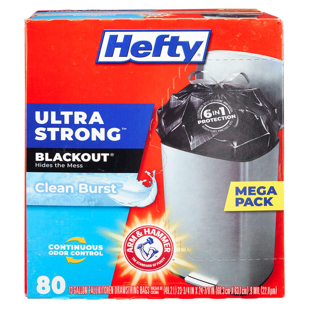 Hefty Ultra Strong Blackout Clean Burst 13 Gallon Trash Bags, 80 Count