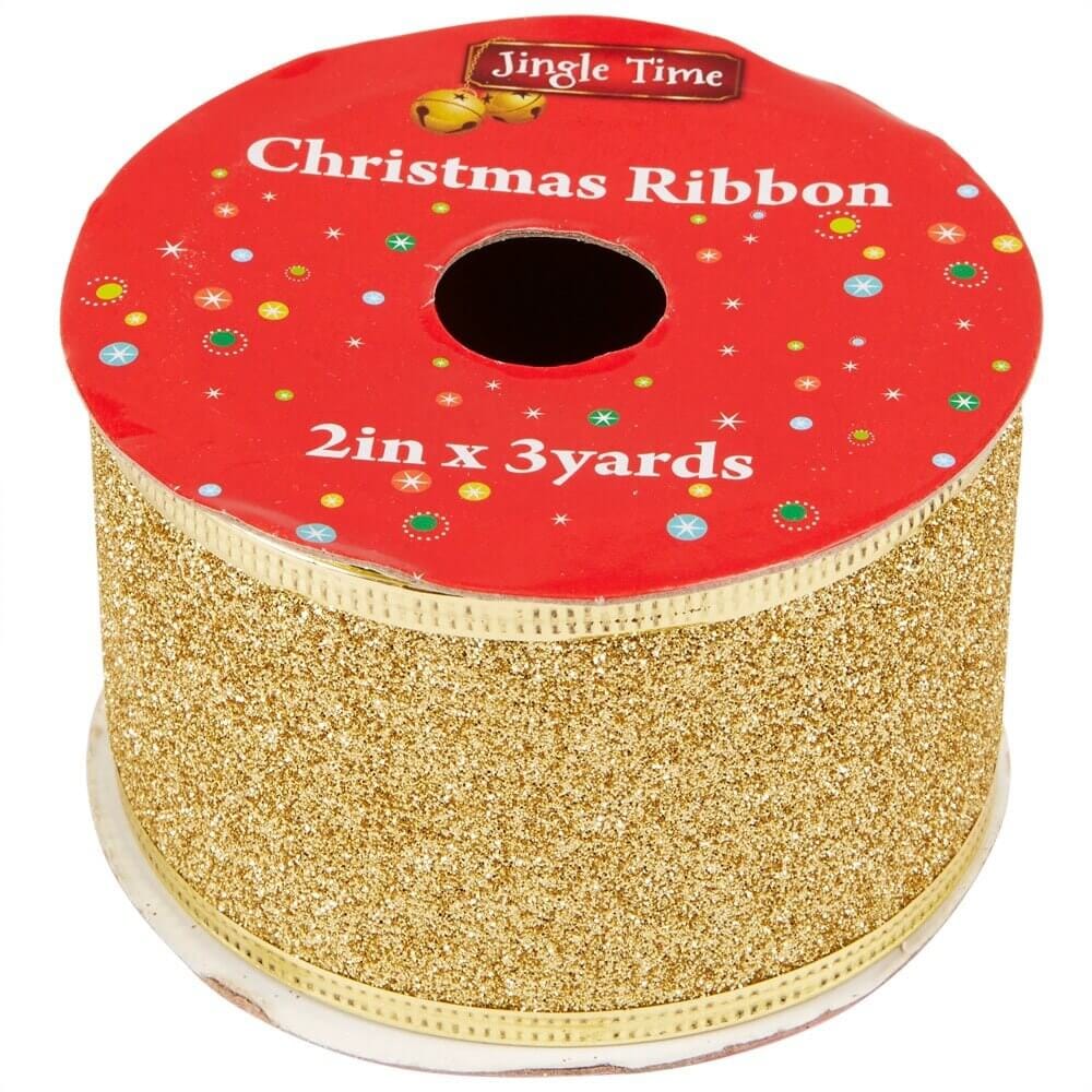 Jingle Time Glitter Christmas Ribbon, 3 yds