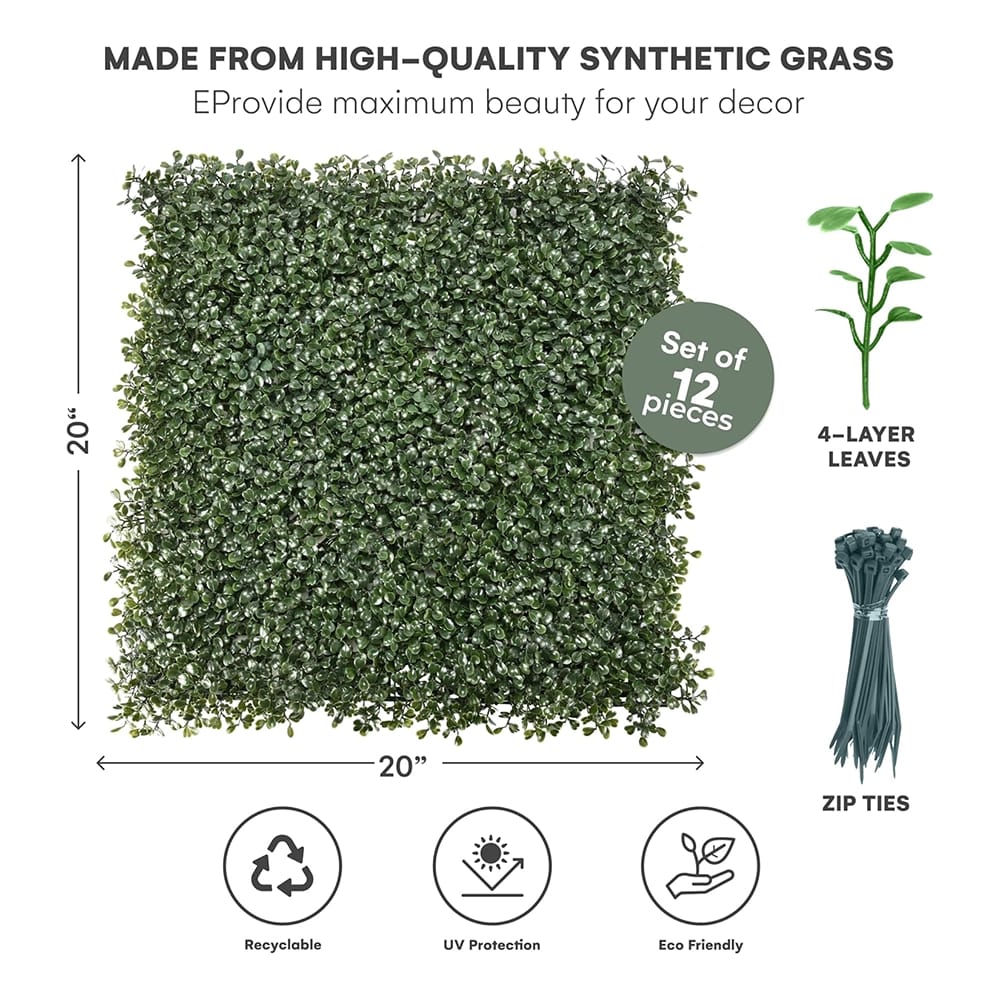 Flybold 20" x 20" Grass Wall Panels, 12 Pack