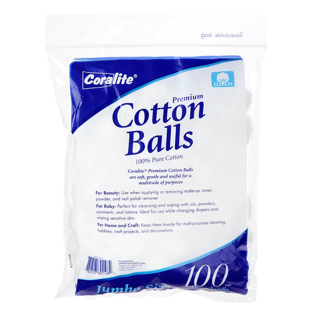 Coralite Premium Jumbo Cotton Balls, 100 count