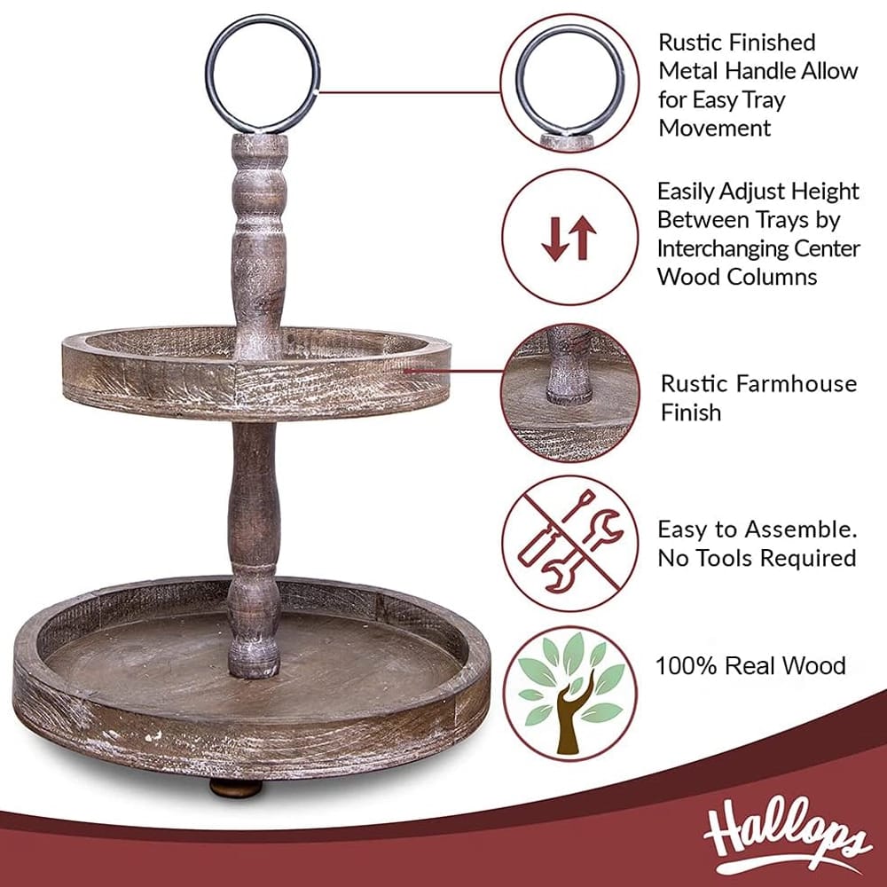 Hallops Adjustable Rustic 2 Tier Tray, Chocolate