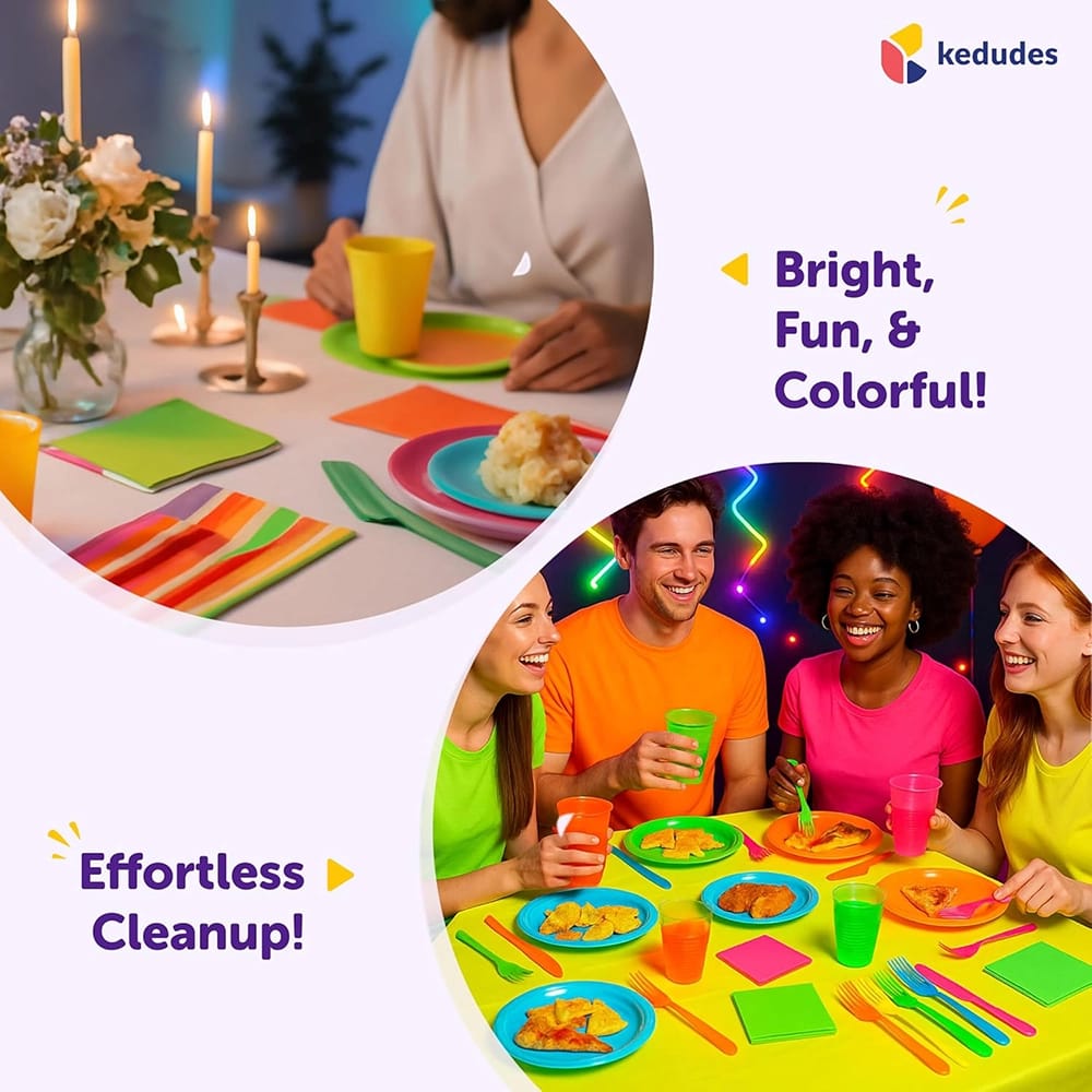 Disposable Neon Glow Party Tableware Kit, 256-Pieces