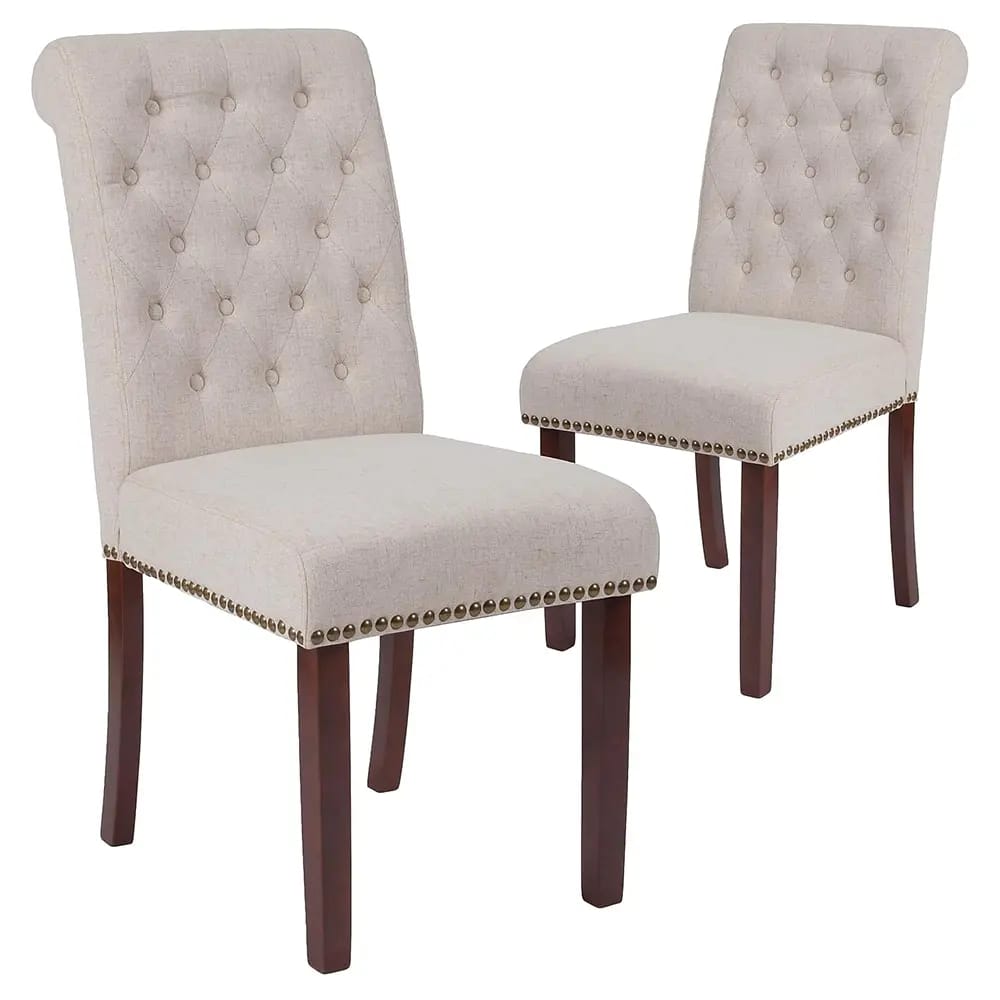 Flash Furniture Fabric Parsons Chair with Rolled Back, Accent Nail Trim, Set of 2 , Beige