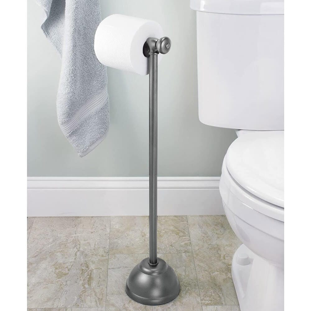 mDesign Metal Toilet Paper Holder & Dispenser for Bathroom, Graphite Gray