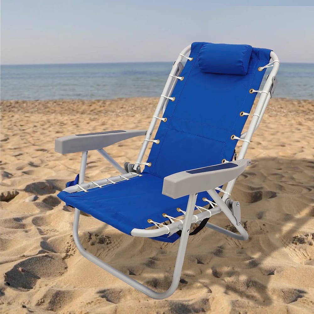 Aluminum Beach Chair with Pillow and Side Pouch, Blue