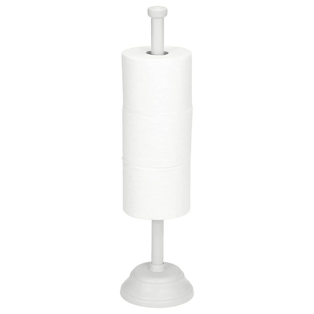mDesign Vertical Toilet Paper Roll Holder with Storage for 3 Rolls, Stone