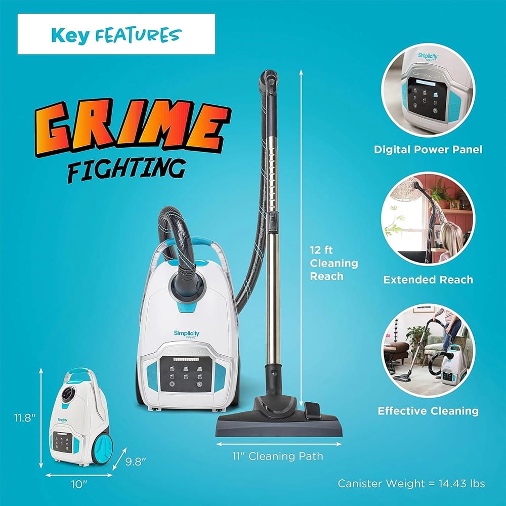 Simplicity Vacuums Scout Plus Canister Vacuum Cleaner, White