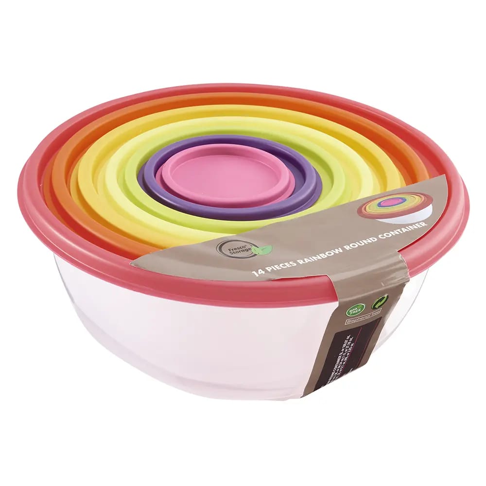 Fresco Storage Rainbow Round Containers with Lids, 14 Piece