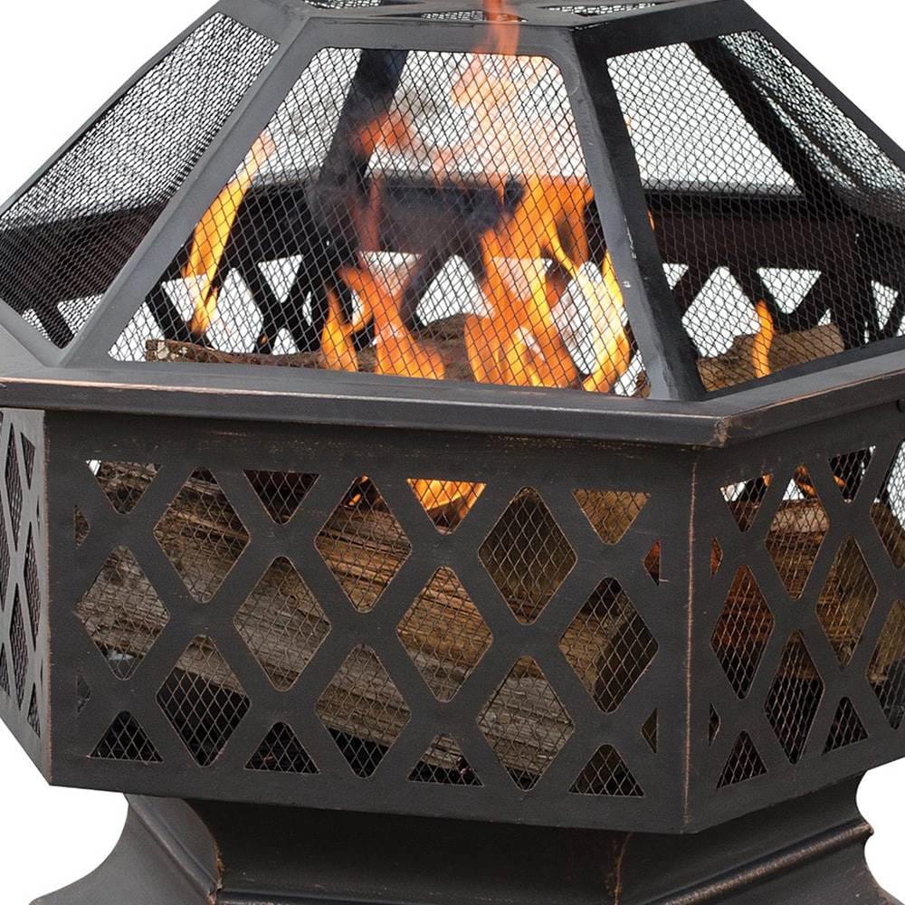 Fire Island 28" Hexagonal Bronze Steel Wood-Burning Fire Pit