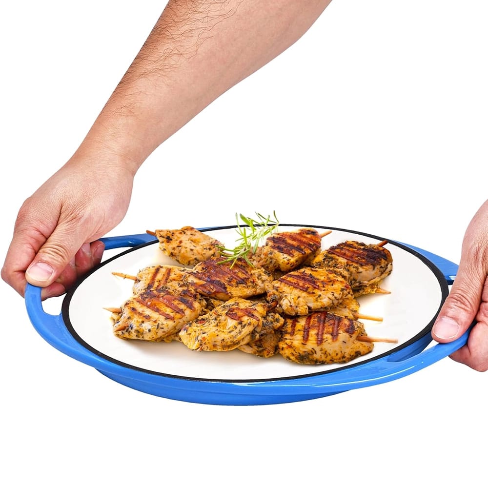 Bruntmor Circular Cast Iron Grill Pan, Blue