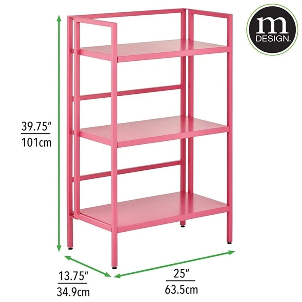 mDesign Modern Folding 3-Tier Steel Shelf, Pink