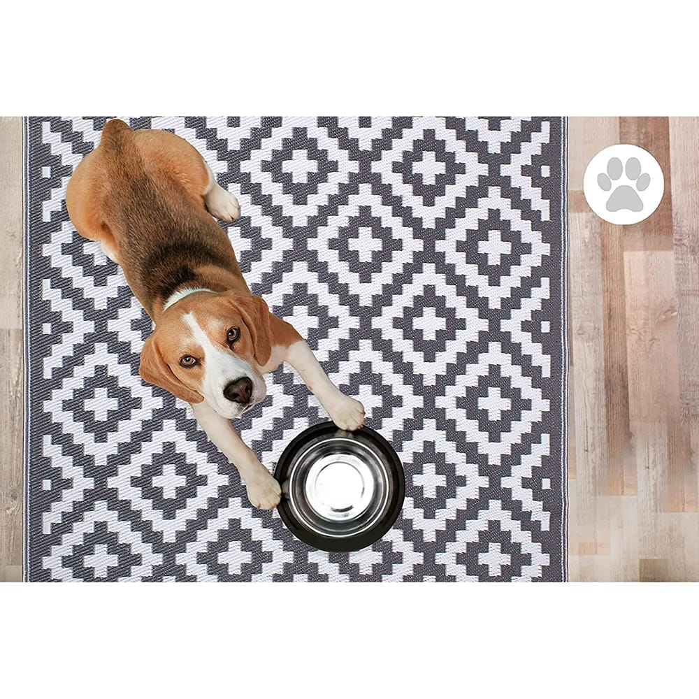 FH Home Reversible Outdoor Area Rug, 5' x 8', Aztec-Gray/White