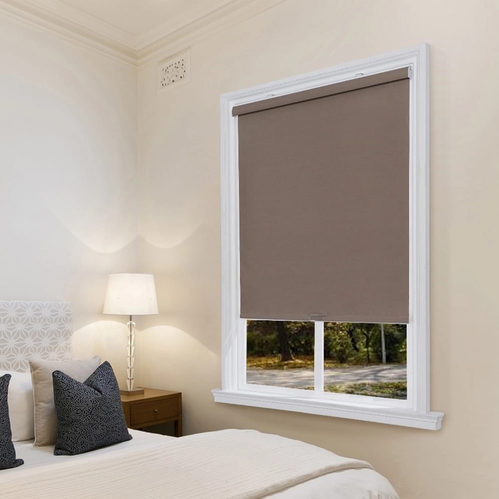 Cordless Faux Silk Fabric Roller Shade, Safari, 34" x 66"