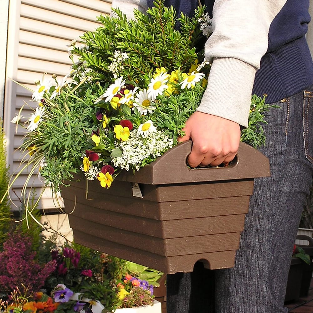JEJ Astage 26" Rectangle Plastic Indoor/Outdoor Planter, Dark Brown