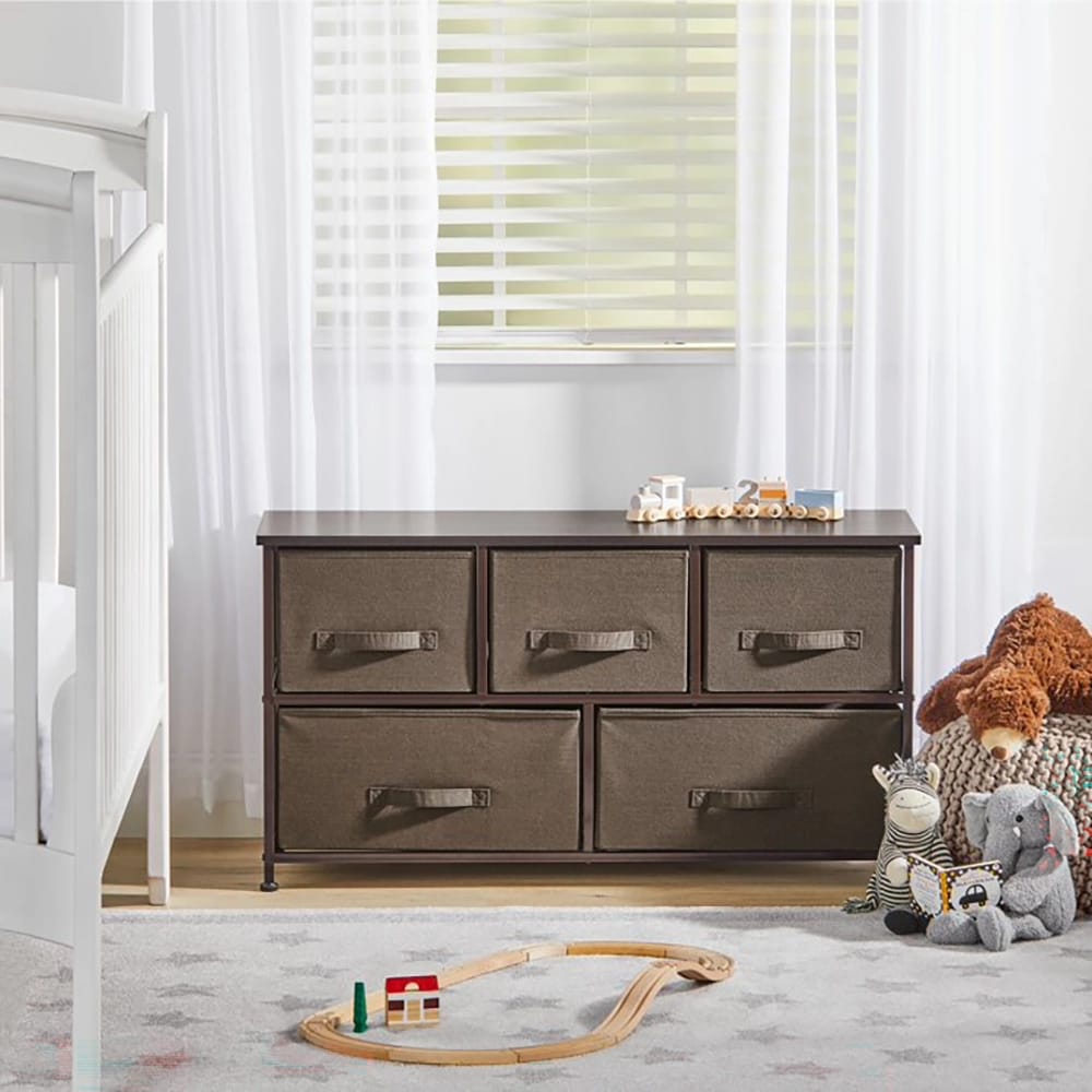 mDesign Wide 5 Drawer Fabric Dresser, Espresso