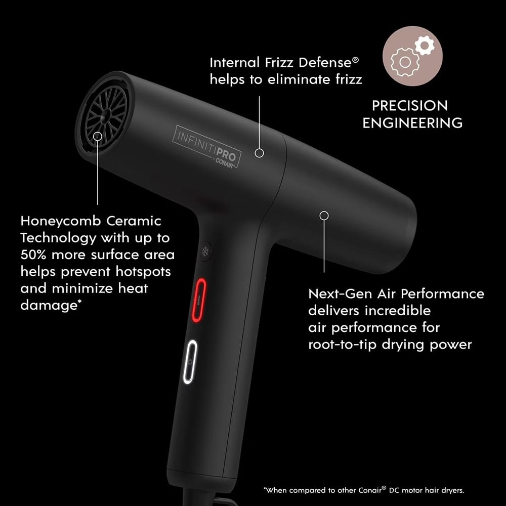 Conair InfinitiPRO Hair Dryer with Brush and Storage Bag, Black