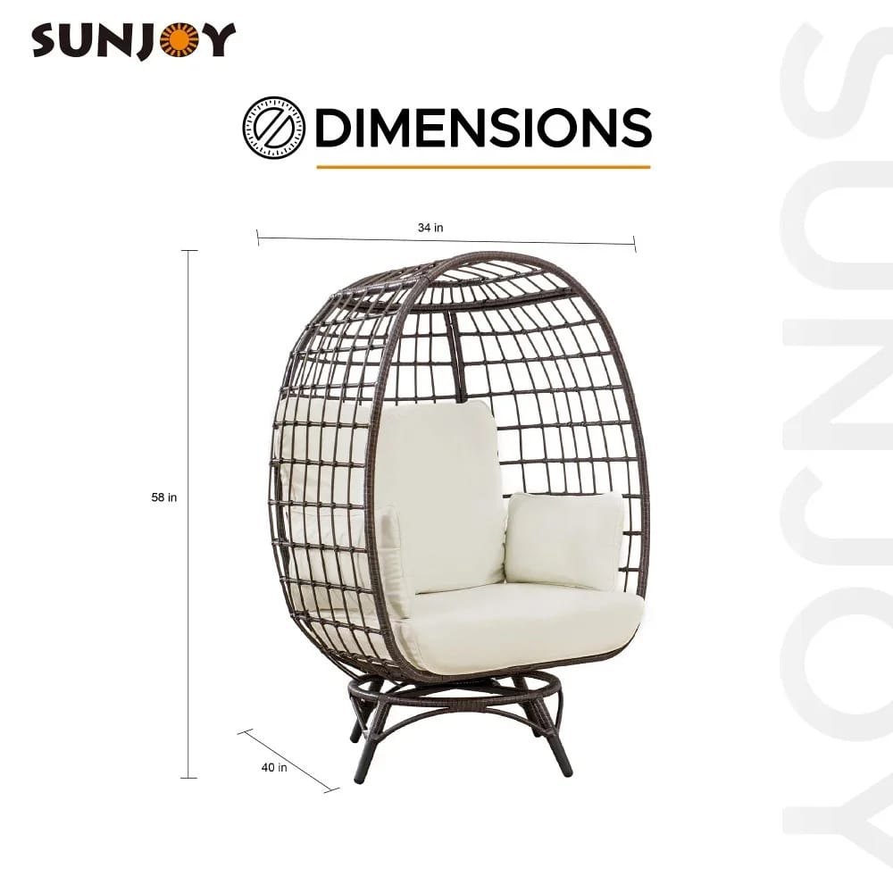 Sunjoy Metal Frame Swivel Egg Cuddle Chair with Cushions, Brown